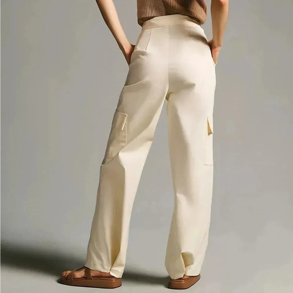NWT Anthropologie Du Paradis Pleated Wide-Leg Cargo Pants in Stone Dust Size 12 - Picture 4 of 16